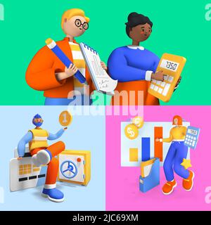 Analisi dei profitti e delle statistiche - illustrazione realistica a colori del 3D Foto Stock