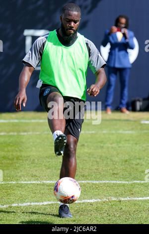 Il Mo Gilligan di World XI durante una sessione di addestramento davanti a SoccerAid a Champneys Tring, Wigginton. Data foto: Venerdì 10 giugno 2022. Foto Stock