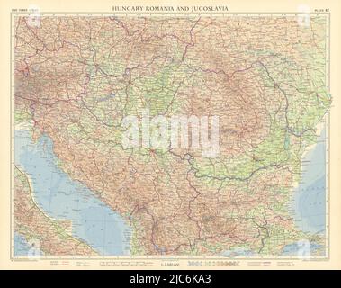 Ungheria. Romania. Jugoslavia / Jugoslavia. Bulgaria. Balcani. MAPPA TIMES 1956 Foto Stock