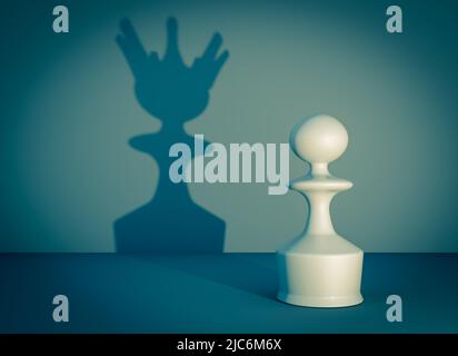 pawn del gioco di scacchi con ombra regina. 3d rendering Foto Stock