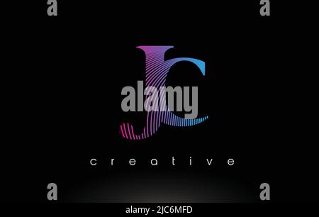 Logo JC con linee multiple. Artistico elegante viola linee blu icona Vector Illustration. Illustrazione Vettoriale