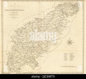 "Una mappa del Northamptonshire dalle migliori autorità". Mappa della contea. CARY 1806 Foto Stock