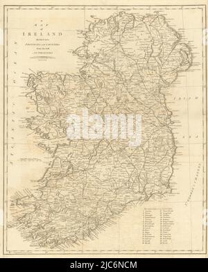 "Una mappa dell'Irlanda divisa in province e contee…" Di John CARY 1806 Foto Stock