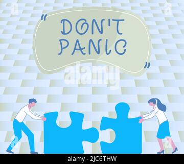 Visualizzazione concettuale Don T Panic. Business Concept improvvisa forte sensazione di paura impedisce ragionevole pensiero colleghi Conencting due pezzi Jigsaw Foto Stock
