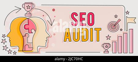 Ispirazione che mostra segno di verifica sede. Internet Concept Search Engine Optimization convalida e verifica processo due teste connessi Puzzle mostrare Foto Stock