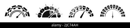 Set di icone tachimetro. Scala in stile contorno. Icona contagiri. Simbolo dell'indicatore di velocità. Metro di velocità dell'automobile in linea. circuito ic linea segnale velocità rapida Illustrazione Vettoriale