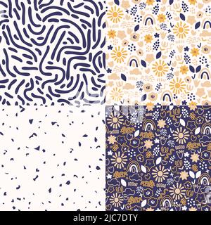 Set di motivi vettoriali decorativi senza cuciture Illustrazione Vettoriale