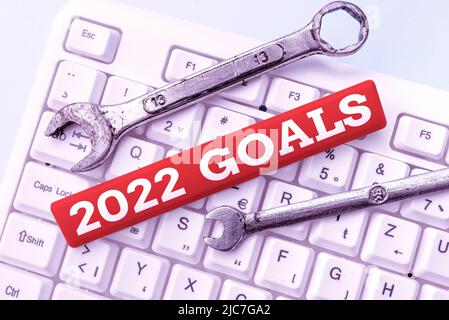 Segno che mostra 2022 goal. Panoramica aziendale Un piano da fare per qualcosa di nuovo e migliore per il prossimo anno -48838 Foto Stock