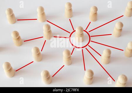 Collegamento di icone persone legno cubo blocco per social media networking. Foto Stock