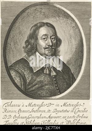 Ritratto Johan van Mathenesse Johannes a Matenesse legatus Plenipotentiarius etc. , Tipografo: Pieter de Bailiu (i), Pieter Holsteyn (II), editore: Rombout van den Hoeje, (menzionato sull'oggetto), 1623 - 1660, carta, incisione, a 217 mm x l 134 mm Foto Stock