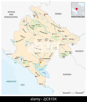 Mappa vettoriale della Republia dell'Europa sudorientale Montenegro Foto Stock