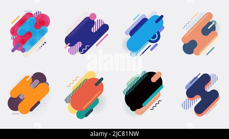 Set di linee arrotondate elementi geometrici isolati su sfondo bianco. Illustrazione grafica vettoriale Illustrazione Vettoriale