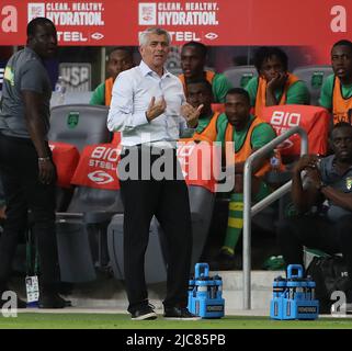 Austin, Texas, Stati Uniti. 10th giugno 2022. Il capo allenatore di Grenada Michael Findlay durante una partita della CONCACAF Nations League il 10 giugno 2022 ad Austin, Texas. (Credit Image: © Scott Coleman/ZUMA Press Wire) Credit: ZUMA Press, Inc./Alamy Live News Foto Stock