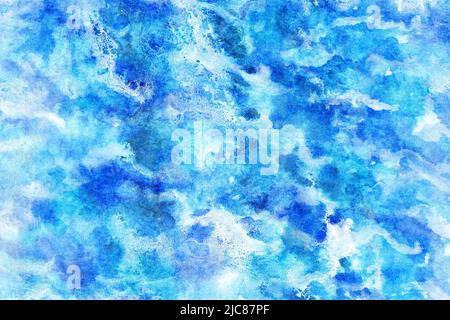 cielo blu e nuvola d'estate, acquerello grunge sfondo naturale, arte astratta, illustrazione Foto Stock