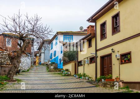 GOLYAZI, BURSA, TURCHIA. Golyazi è una città fondata su una penisola sul lago di Uluabat. Foto Stock