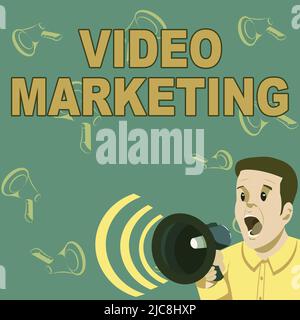 Didascalia di testo Presentazione del video marketing. Internet Concept creare brevi video su argomenti specifici utilizzando gli articoli businessman parlare attraverso Foto Stock