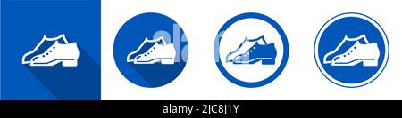 Le scarpe con simbolo sono obbligatorie nel cartello dell'area di produzione su sfondo bianco Illustrazione Vettoriale