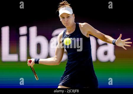 ROSMALEN - Tennis player Veronika Kudermetova (Russia) in azione durante la partita contro Ekaterina Alexandrova (non nella foto, Russia) al torneo internazionale di tennis Libema Open. Il torneo di tennis olandese combinato per uomini e donne si terrà sui campi in erba di Autotron per dodici giorni. LEVIGATRICE ANP KING Foto Stock