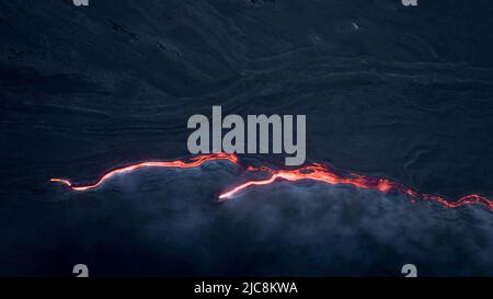 Colata di lava sul vulcano Etna-Sicilia dall'alto Foto Stock