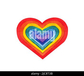 Acquerello rainbow cuore. Colori disegnati a mano cuore isolato su Whitebac kground. Foto Stock