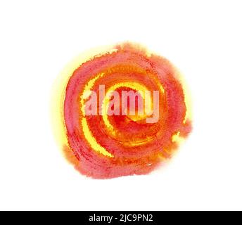 Spot acquerello. Vortice del punto astratto. Sfondo astratto di acquerelli giallo e rosso. Progettazione di cartoline. Acquerello splash backgraund. Foto Stock