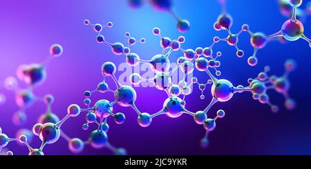 Modello astratto di una molecola. Tecnologie digitali in ingegneria genetica. Struttura reticolare in cristallo. Ricerca in sintesi molecolare 3D illustrazione Foto Stock