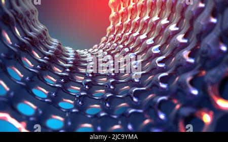 3D illustrazione nano superficie, struttura cristallina, reticolo molecolare, tecnologia internet. Background astratto hi-tech Foto Stock