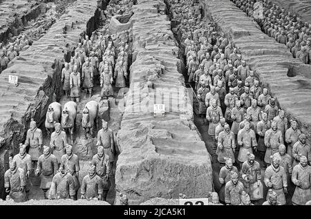 L'Esercito di Terracotta è un insieme di statue poste nel mausoleo del primo imperatore Qin, posto nella città di Xi'an Cina. Foto Stock