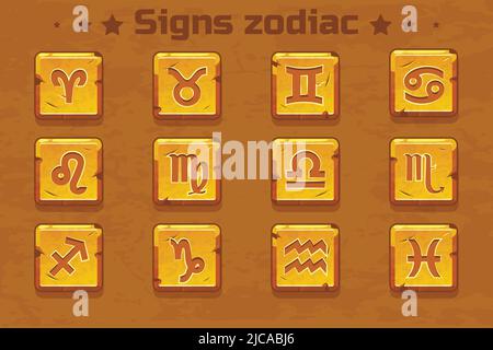 icone segni zodiacali dorati Illustrazione Vettoriale