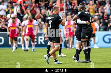 Saracens dopo aver vinto la semifinale 34-17 durante la partita Gallagher Premiership Rugby semifinale tra Saracens e Harlequins allo StoneX Stadium di Londra, Inghilterra, il 11 giugno 2022. Foto di Phil Hutchinson. Solo per uso editoriale, licenza richiesta per uso commerciale. Nessun utilizzo nelle scommesse, nei giochi o nelle pubblicazioni di un singolo club/campionato/giocatore. Credit: UK Sports Pics Ltd/Alamy Live News Foto Stock