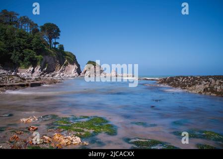 Baia di sabbia asa la marea arriva in [Lee Bay, (vicino Ilfracombe) Devon Nord, sparato nel 2022] Foto Stock