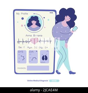 Applicazione mobile per diagnosi medica piatta per la progettazione di dispositivi. Illustrazione Vettoriale