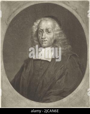 Ritratto del teologo Philipp Jacob Spener, tipografo: Pieter Schenk (i), (menzionato sull'oggetto), editore: Pieter Schenk (i), (menzionato sull'oggetto), Staten van Holland en West-Friesland, (menzionato sull'oggetto), Amsterdam, 1670 - 1713, carta, incisione, a 256 mm x l 175 mm Foto Stock