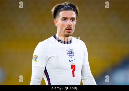 11th giugno 2022; Molineux Stadium, Wolverhampton, West Midlands, Inghilterra; UEFA Nations League Football, Inghilterra contro Italia; Jack Grealish d'Inghilterra Foto Stock