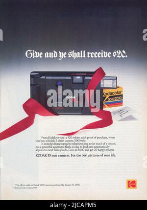 Annuncio pubblicato su Vintage 'Time' Magazine nell'autunno del 1989, USA Foto Stock