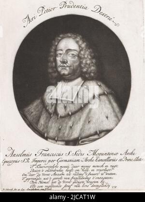 Ritratto di Anselm Franz von Ingelheim, Arcivescovo di Mainz Ritratti reali e loro stemmi Leopoldo i Magno SRI Imperatori Semper Augusto su oggetto, tipografo: Pieter Schenk (i), (menzionato sull'oggetto), Jan Norel, (menzionato sull'oggetto), editore: Pieter Schenk (i), (menzionato sull'oggetto), Amsterdam, 1690 - 1713, carta, incisione, a 186 mm x l 138 mm Foto Stock