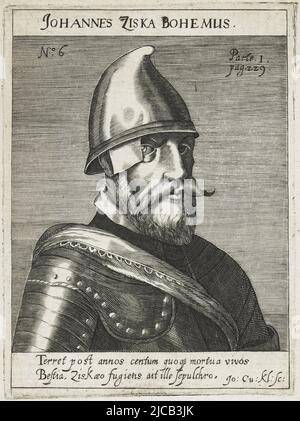 Testo in latino ai margini, Ritratto di Johann Ziska, tipografo: Johann Conrad Klüpfel, (menzionato sull'oggetto), 1621, carta, incisione, a 134 mm x l 100 mm Foto Stock