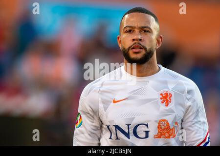 Rotterdam, Paesi Bassi. 12th giugno 2022. Memphis Depay dei Paesi Bassi durante la partita della UEFA Nations League, League A, Group 4 tra Paesi Bassi e Polonia al Feijenoord 'De Kuip' Stadium di Rotterdam, Paesi Bassi il 11 giugno 2022 (Foto di Andrew SURMA/ Credit: Sipa USA/Alamy Live News Foto Stock