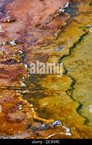 Trama di strati di acqua e sedimenti in sorgenti di Yellowstone Foto Stock