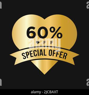 Banner promozionale sconto del 60%. Offerta Speciale, evento, Offerta San Valentino, modello etichetta sconto vacanza Illustrazione Vettoriale