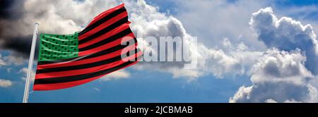 Giunettesimo simbolico dietro la bandiera panafricana afroamericana tipicamente chiamata bandiera RBG. Rosso che rappresenta il sangue dell'Africa A. Foto Stock
