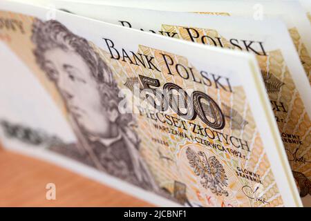 Vecchi soldi polacchi - 500 Zloty un background di affari Foto Stock