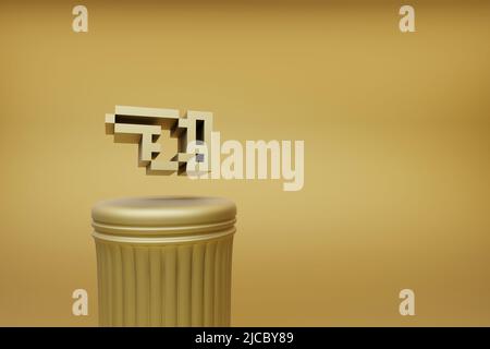 Belle illustrazioni astratte Golden pixel freccia mano sinistra icone simbolo su una colonna dorata e sfondo meraviglioso. 3d rendering illustrati Foto Stock