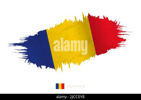 Bandiera a brushstroke dipinta della Romania con effetto ondeggiante. Allarme vettore. Illustrazione Vettoriale
