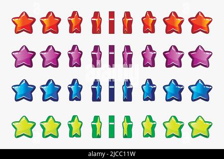 Set di cartoni animati di stelle colorate, gioco di animazione rotazione basata su turn Illustrazione Vettoriale