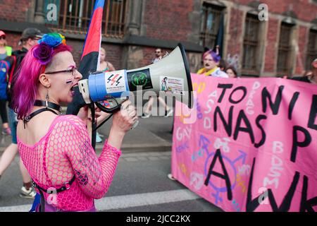 Wroclaw, Wroclaw, Polonia. 11th giugno 2022. Quasi 20.000 persone hanno partecipato alla marcia LGBT nel centro di Breslavia. L'ordine è stato mantenuto dalla polizia, e la contromisura era composta da 10 persone. (Credit Image: © Krzysztof Zatycki/ZUMA Press Wire) Foto Stock