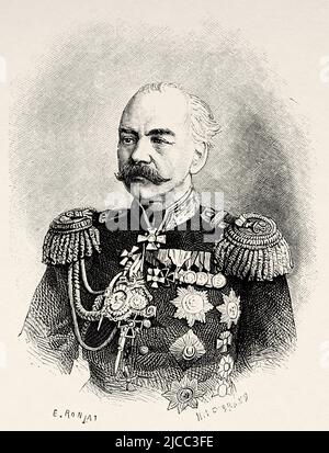 Ritratto del generale russo Konstantin Petrovich von Kaufman (1818-1882) Russia. Da Orenburg a Samarcanda 1876-1878 di Madame Marie Ujfalvy-Bourdon, le Tour du Monde 1879 Foto Stock