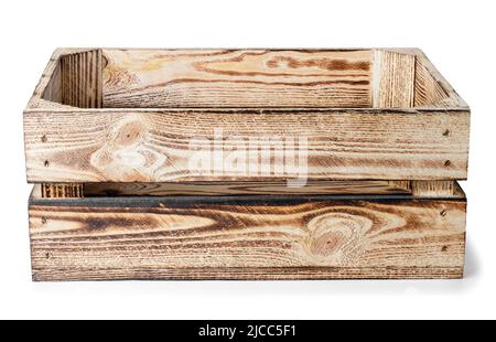 Svuotare casse di legno isolato su sfondo bianco Foto Stock