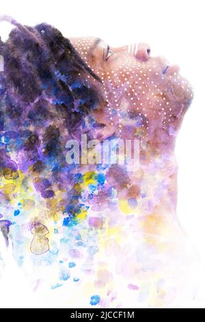 Pittura. Ritratto espressivo di un giovane uomo nero Foto Stock