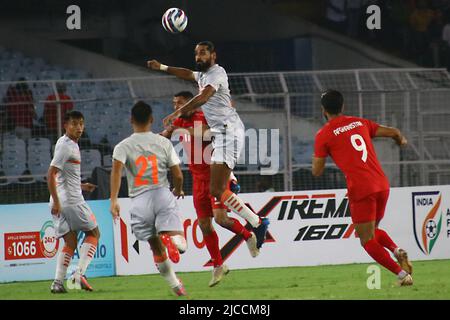 11 giugno 2022, Kolkata, Bengala Occidentale, India: AFC Asian CUP Qualifier - India vs Afghanistan al Vivekananda Yuba Bharati Kirrangan a Kolkata. In un'emozionante gara di calcio, l'India è riuscita a superare l'Afghanistan con due gol in ritardo da Sunil Chhetri e Sahal Abdul Samad. L'India mangina 2-1. (Credit Image: © Dipa Chakraborty/Pacific Press via ZUMA Press Wire) Foto Stock